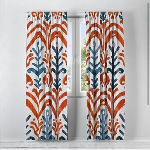 Folk N Funky Polyester Semi Sheer Skinny Curtain Pair Boho Ikat Print Colorful